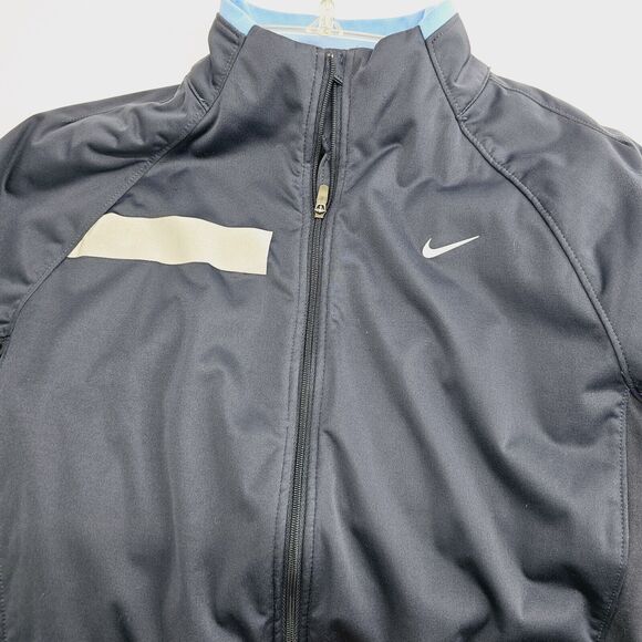 Nike‎ Jacket Women's Medium Blue Dri Fit Reflector Strips Full Zip Thumb Hole - Picture 4 of 9
